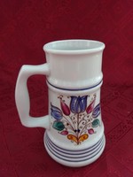 Alföldi porcelán sörös korsó, tulipán mintával, magassága 16,5 cm.