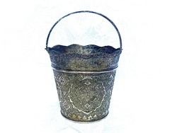 Antik perzsa ezüst vödör, 14 cm, 447 g. nincs tisztítva, patinás