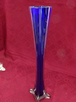 Német üveg váza, kék színű, keskeny, magassága 40 cm. Vanneki! Jókai.