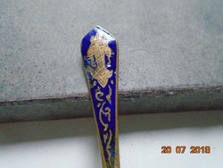 Kobaltkék Zománcos Elefántos címerrel díszített nyéllel régi Thaiföldi réz mokkás kanál
