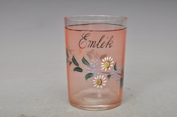 Antique pink glass commemorative glass with Art Nouveau very beautiful floral pattern.