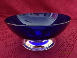 Kobalt kék német üveg asztalközép, fém lábazattal. Vanneki!