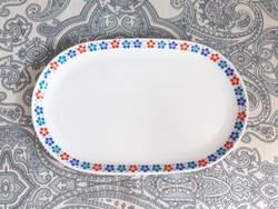 Alföldi retro porcelán ovális kis tányér - Bella, kék és piros menzamintás tál