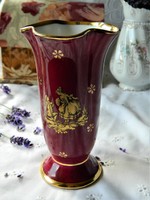Gyönyörű Limoges francia bordó váza, viktoriánus jelenettel