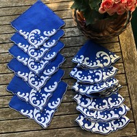 6 pcs appliqués on a beautiful blue large linen napkin
