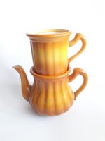 Ritka pajzspecsétes Zsolnay teáskanna teaszűrő bögrével, narancssárga színben