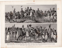 Katonák a XIX. században, egyszín nyomat 1875 (16), német, Brockhaus, eredeti, porosz, francia