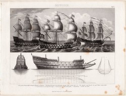 Royal Sovereign, egyszín nyomat 1875 (5), német, Brockhaus, eredeti, hadihajó, fregatt, angol, hajó