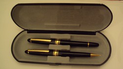 Elegáns német,patronos iridiumos hegyű írótoll és rotring ceruza készlet(fekete lakk-arany gyűrűs) 