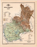 Bereg vármegye térkép 1893 (2), lexikon melléklet, Gönczy Pál, 23 x 30 cm, megye, Posner Károly
