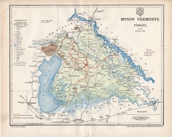 Moson vármegye térkép 1897 (2), lexikon melléklet, Gönczy Pál, 23 x 29 cm, megye, Posner Károly