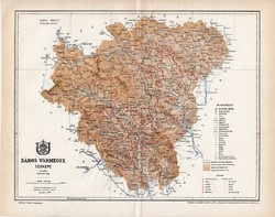 Sáros vármegye térkép 1894 (5), lexikon melléklet, Gönczy Pál, 23 x 29 cm, megye, Posner Károly