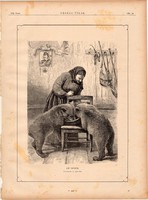 Az ikrek (2), fametszet 1881, metszet, nyomat, 17 x 24 cm, Ország - Világ, medve, medvebocs, vadász