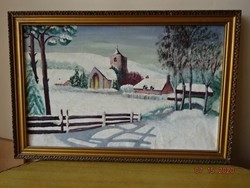 Winter landscape by the painter József Horváth from Sopron. Tempera oil on canvas. He has!