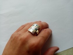 B12 - Fémjelzett 925 ezüst gyűrű színes gyöngyház berakással