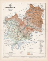 Ung vármegye térkép 1897 (3), lexikon melléklet, Gönczy Pál, 23 x 30 cm, megye, Posner Károly