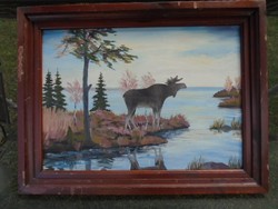 ANTIQUE Large Oil Painting 82 x 63 cm