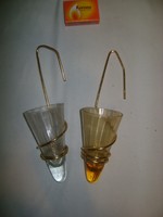 Retro, falra akasztható üveg váza fém tartóban - párban