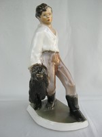 Harmat jelzéssel kerámia legény puli kutyával