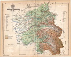 Bihar vármegye térkép 1893, lexikon melléklet, Gönczy Pál, 23 x 29 cm, megye, Posner Károly, eredeti