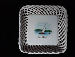 Régi bodrogkeresztúri fonott szélű Balaton feliratos tál