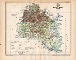 Baranya vármegye térkép 1893, lexikon melléklet, Gönczy Pál, 23 x 30 cm, megye, Posner Károly, régi