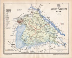 Moson vármegye térkép 1896, lexikon melléklet, Gönczy Pál, 23 x 29 cm, megye, Posner Károly, eredeti