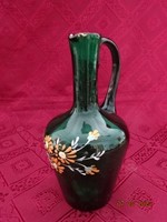 Italian green glass jug, hand-painted, height 17 cm. Numbered: 7. Vanneki. Jókai.