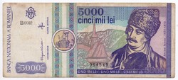 Románia 5000 román lei, 1992, ritka, korai változat