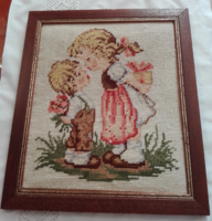 Tapestry picture, in a beautiful wooden frame, 30 x 34.5 cm