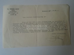 G029.114 Dr. Gruder  Adolf  ügyvéd Kecskemét - 600 pengő ügyvédi költségről  1929  