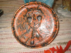 Tófej  kerámia  , zsűrizett  , fuvolázó  faun  , fali kerámia  , 15 cm