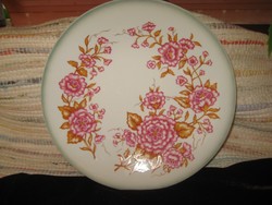 Zsolnay wall plate, beautiful flower pattern, green prerem 25 cm