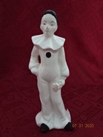 Olasz porcelán figura, Harlequin, Pierrot bohóc, magassága 21 cm.