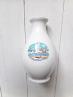 Hollóházi retro porcelán emlék váza - nyaralási szuvenír, vitorlásokkal