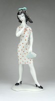0Y847 Unterweissbach K. Steiner retró pöttyös ruhás női porcelán figura 26 cm