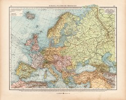 Európa politikai térkép 1902 (2), német nyelvű, atlasz, 44 x 56 cm, Moritz Perles, Andrees, politika