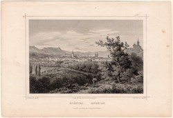 Eperjes, acélmetszet 1860, Hunfalvy, Rohbock, eredeti, Fesca, Felvidék, Szlovákia, város, Eperies