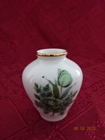 Német porcelán mini váza, zöld virággal, magassága 6 cm. Vanneki!
