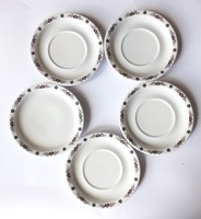 5 db Alföldi retro porcelán kistányér barna magyaros dekorral - UNISET-212 tányér Ambrus Éva terve