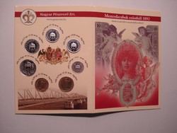 Mesterdarabok ezüstből 1892 - színezüst utánveret sor - 1 fillér - 20 korona - 7 db érme