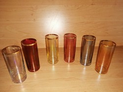 Retro színes üveg csőpohár pohár készlet  arany széllel 6 db (K)