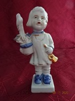 Porcelán figura, kislány a galambbal, magassága 15 cm. Vanneki!
