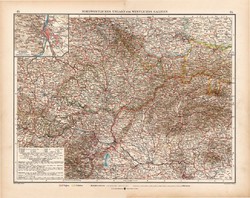 Északnyugat - Magyarország térkép 1903, német, atlasz, 44 x 56 cm, Moritz Perles, Budapest, Sopron