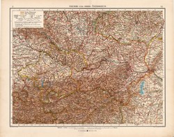 Alsó - és Felső - Ausztria térkép 1908, német nyelvű, atlasz, 44 x 55 cm, Moritz Perles, Alpok