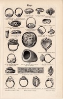 Gyűrűk, egyszínű nyomat 1895, német nyelvű, eredeti, gyűrű, ékszer, történet, ókor, középkor, régi