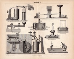 Telegráf II., egyszín nyomat 1890, német nyelvű, eredeti, távíró, Morse, Thomsons, Hughes, jel