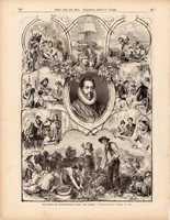 Háromszáz éves jubileum - burgonya, metszet 1875, eredeti, német, újság, 22 x 31, fametszet, krumpli