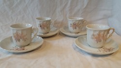 4 db aranyozott virágos drezdai porcelán kávés csésze és csészzealj