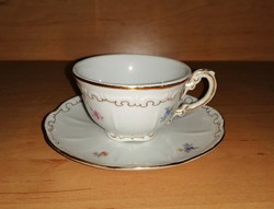 Zsolnay porcelán arany tollazott kávéscsésze alátéttel (F-1-3)